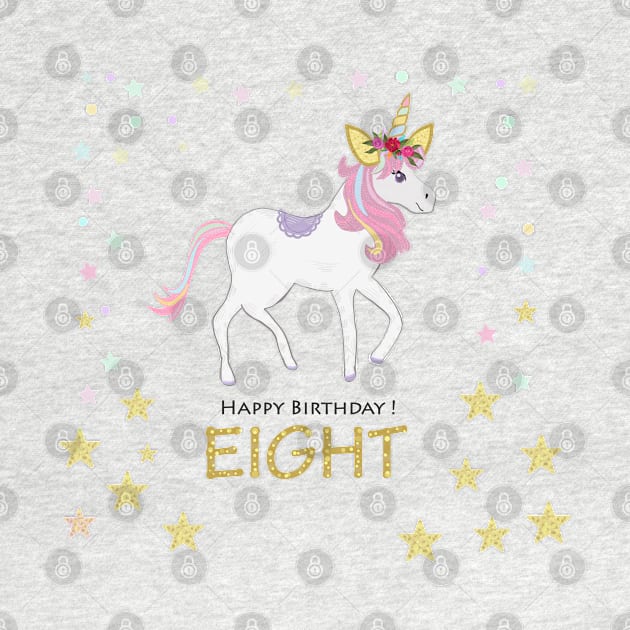 Eighth birthday. Eight. Unicorn Birthday invitation. Party invitation greeting by GULSENGUNEL